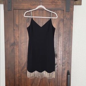 Lea & Viola Black Rhinestone Fringe Mini Dress